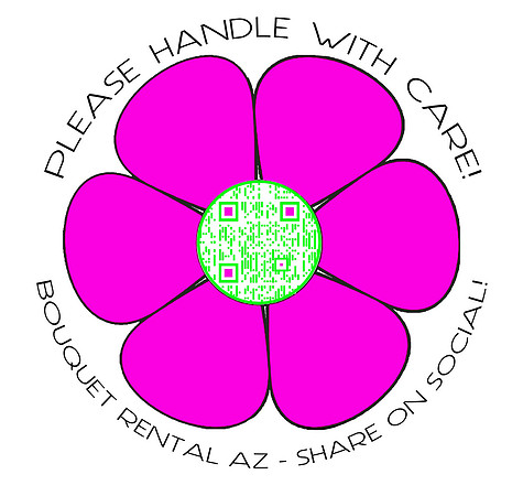 bouquet rental arizona logo single flower with qr code in center handle with care share on social 2